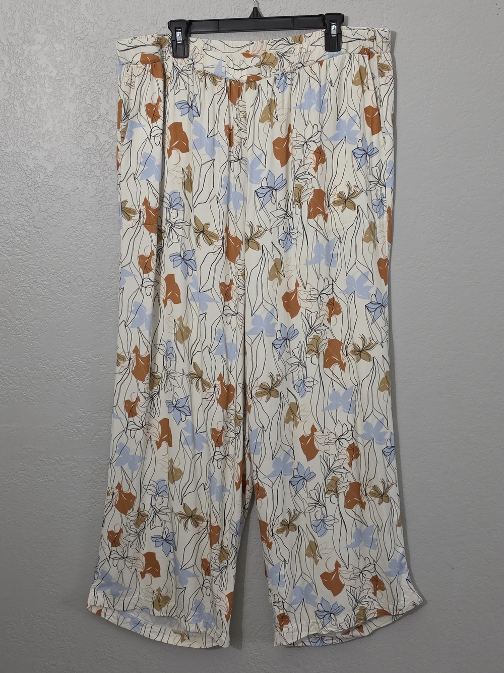 Eloquii Ivory Pull On Wide Leg Pants Floral Tapestry High Rise Womens 18/20